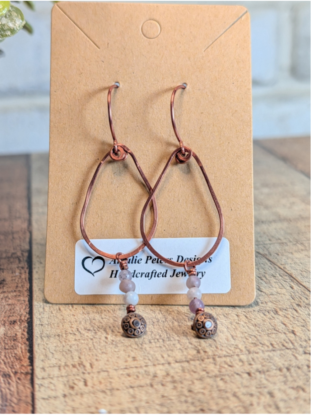 NEW Artisan Amethyst Gemstone Drop Dangle Earrings Copper Hammered Ear Wires